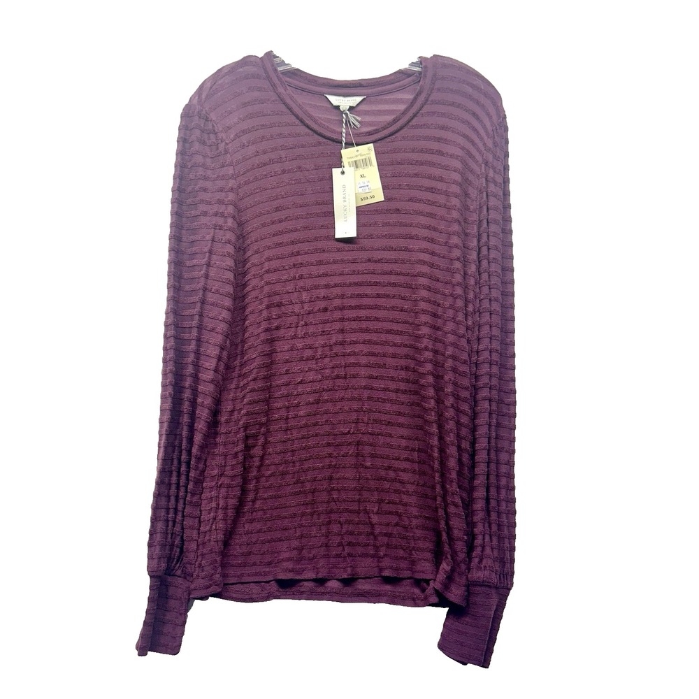 Lucky Brand Women's XL Wine Colored Striped Long Sleeve T-Shirt NEW (E2)